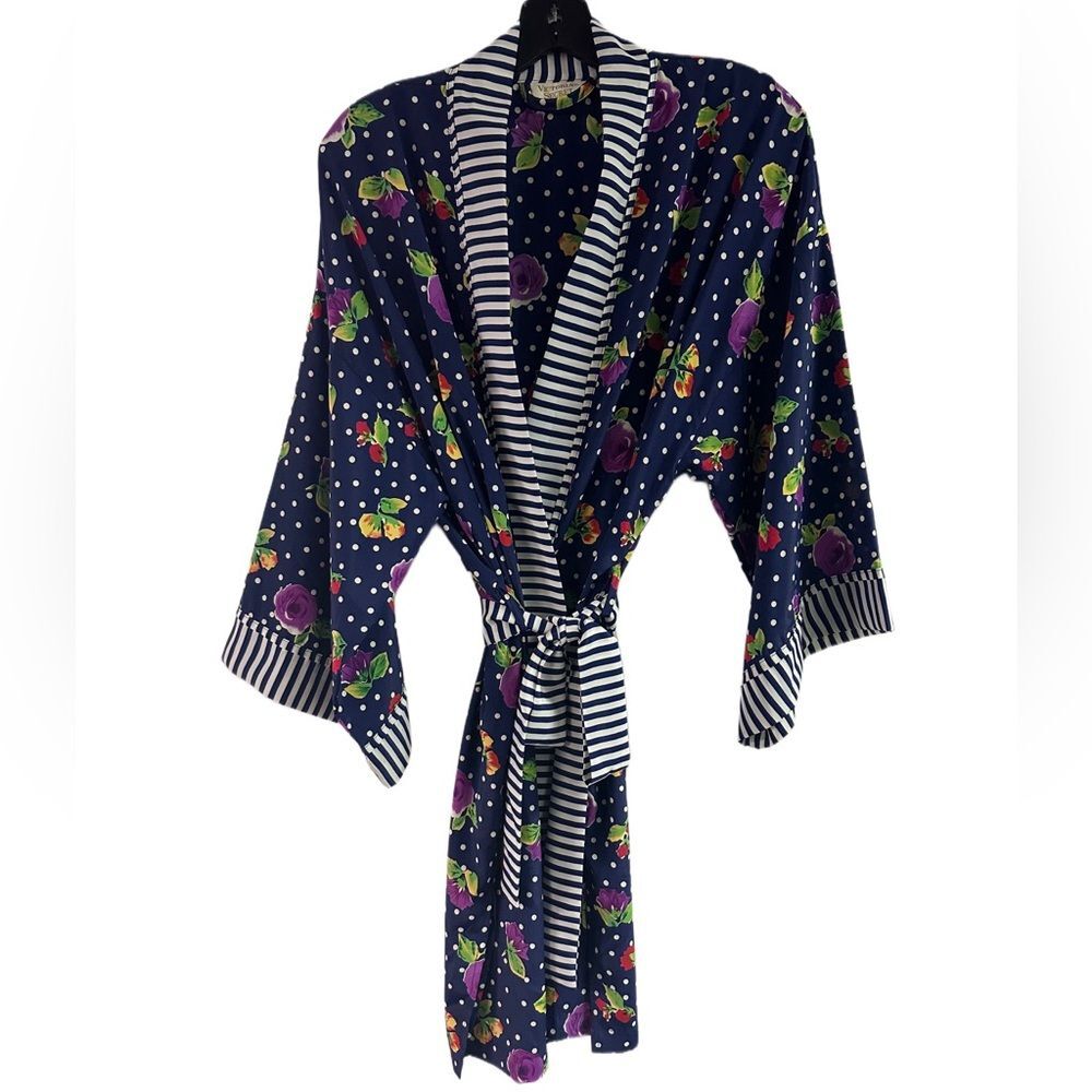 Victoria’s Secret Vintage Blue Floral Stripe Robe One Size